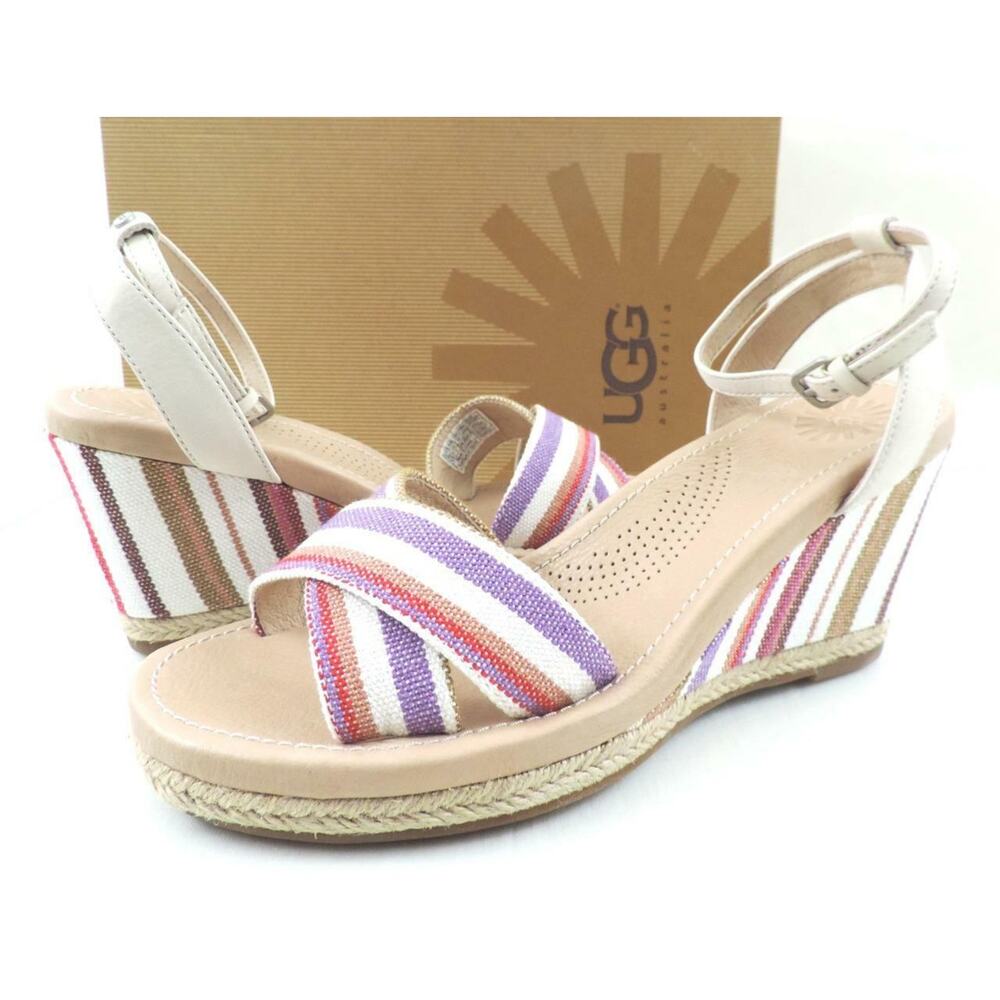 Women's Shoes UGG Australia Nyssa Espadrille Wedge Sandals Stripe Cream Size 8.5 - Picture 5 of 10
